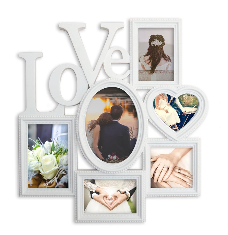 JOICE GIFT Decorative Wall Hanging Love Collage Picture Frame 6 Option, White - Image 1